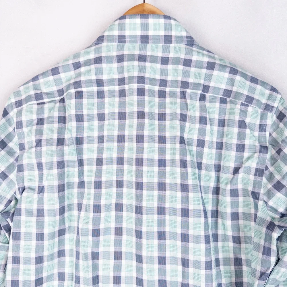 Banana Republic Mens Button Down Shirt S Green Blue Plaid Non-Iron Tailored Slim